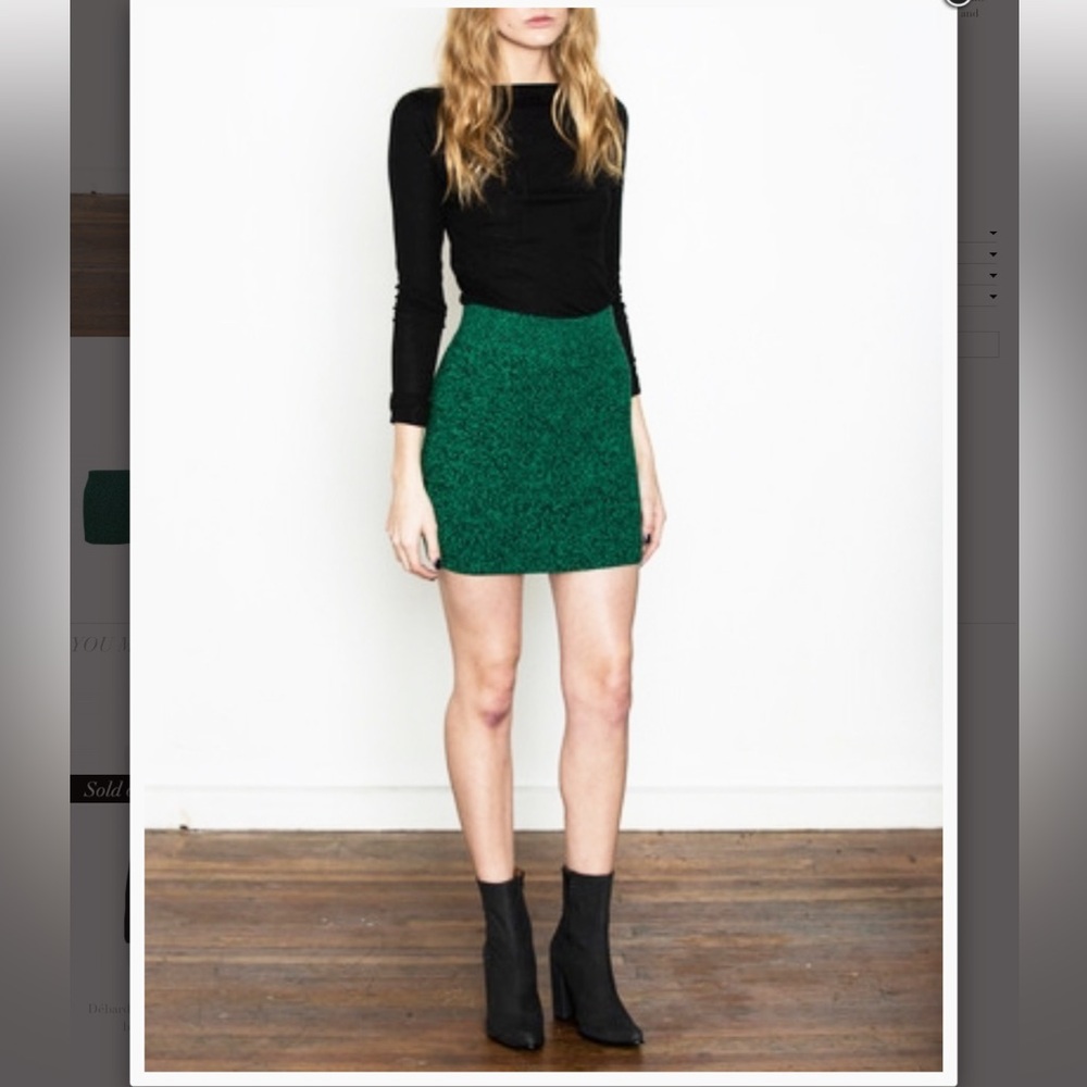 T by Alexander Wang Green & Black Marled Slub Wool Stretch Mini Skirt XS